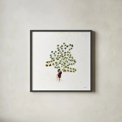 Botticelli Plants II by Kristy Rice. Shown in a sleek black glass frame for a contemporary gallery look. Available as an archival giclee rolled canvas, fine art paper, or poster print. SKU 54043a.