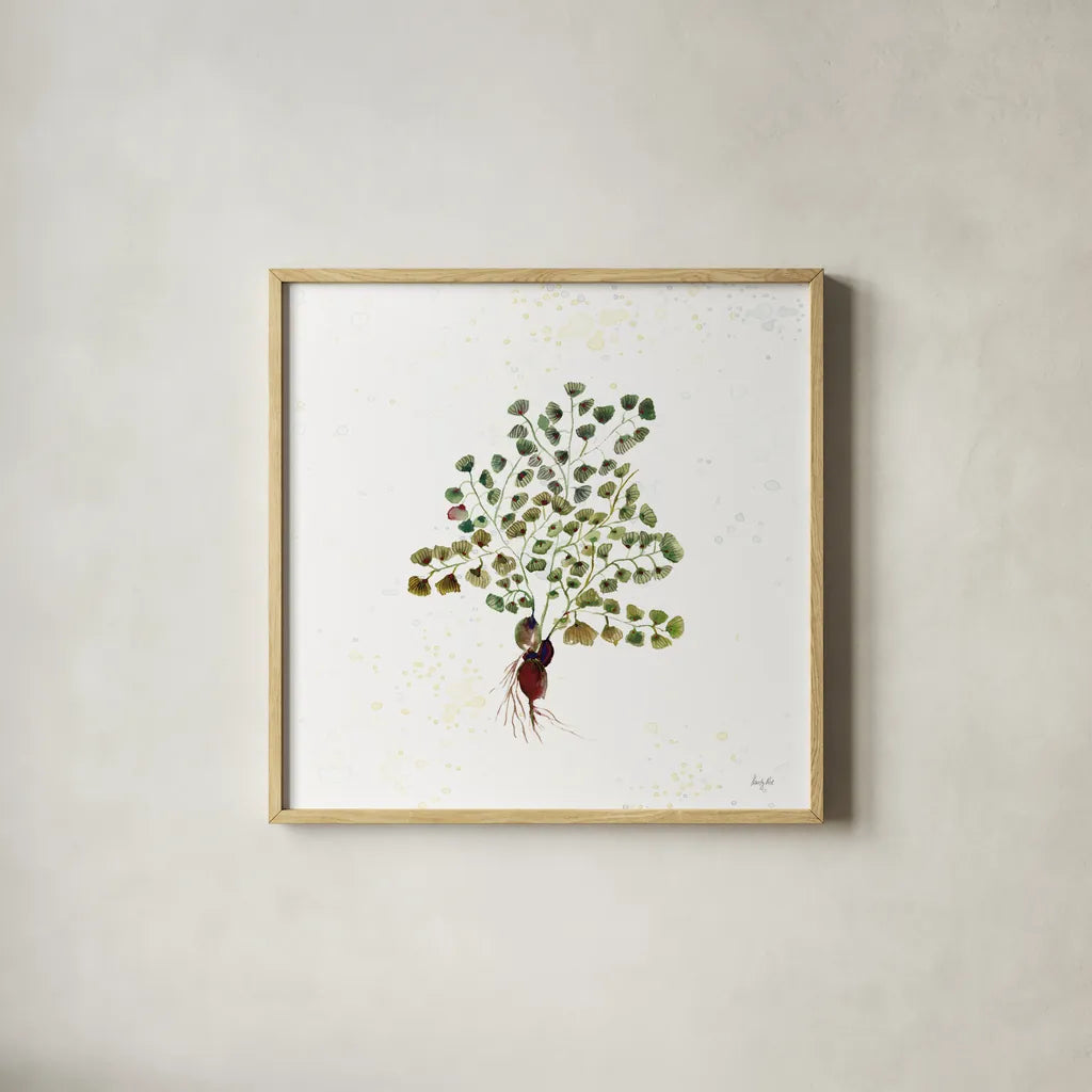 Botticelli Plants II by Kristy Rice. Shown in a natural wood glass frame for a timeless modern aesthetic. Available as an archival giclee rolled canvas, fine art paper, or poster print. SKU 54043a.