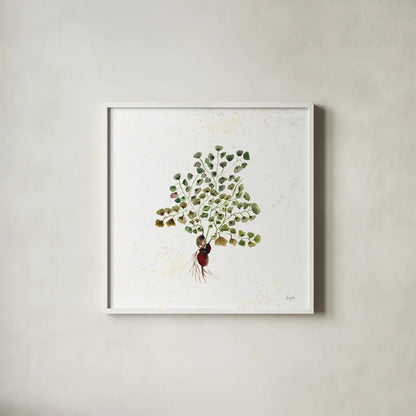 Botticelli Plants II by Kristy Rice. Shown in a crisp white glass frame for a clean and minimalist style. Available as an archival giclee rolled canvas, fine art paper, or poster print. SKU 54043a.