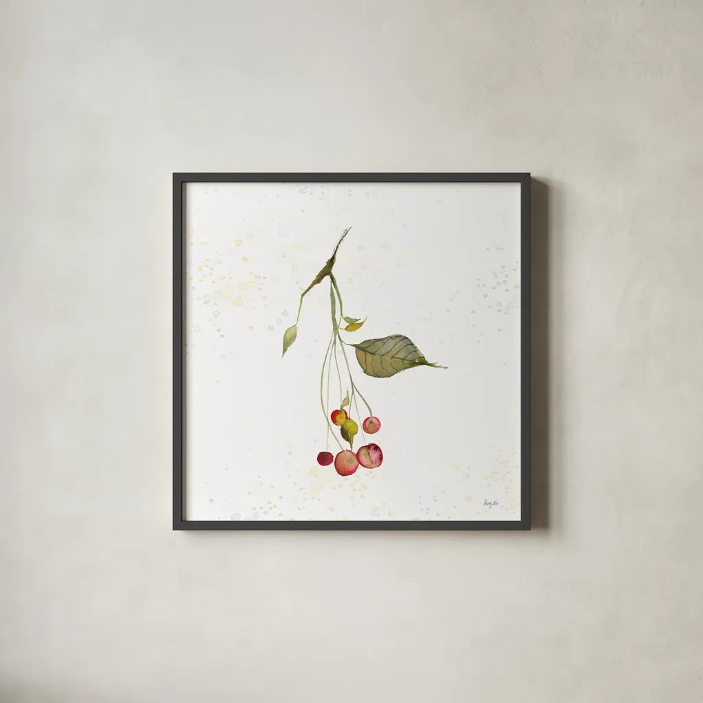 Botticelli Plants III by Kristy Rice. Shown in a sleek black glass frame for a contemporary gallery look. Available as an archival giclee rolled canvas, fine art paper, or poster print. SKU 54044a.