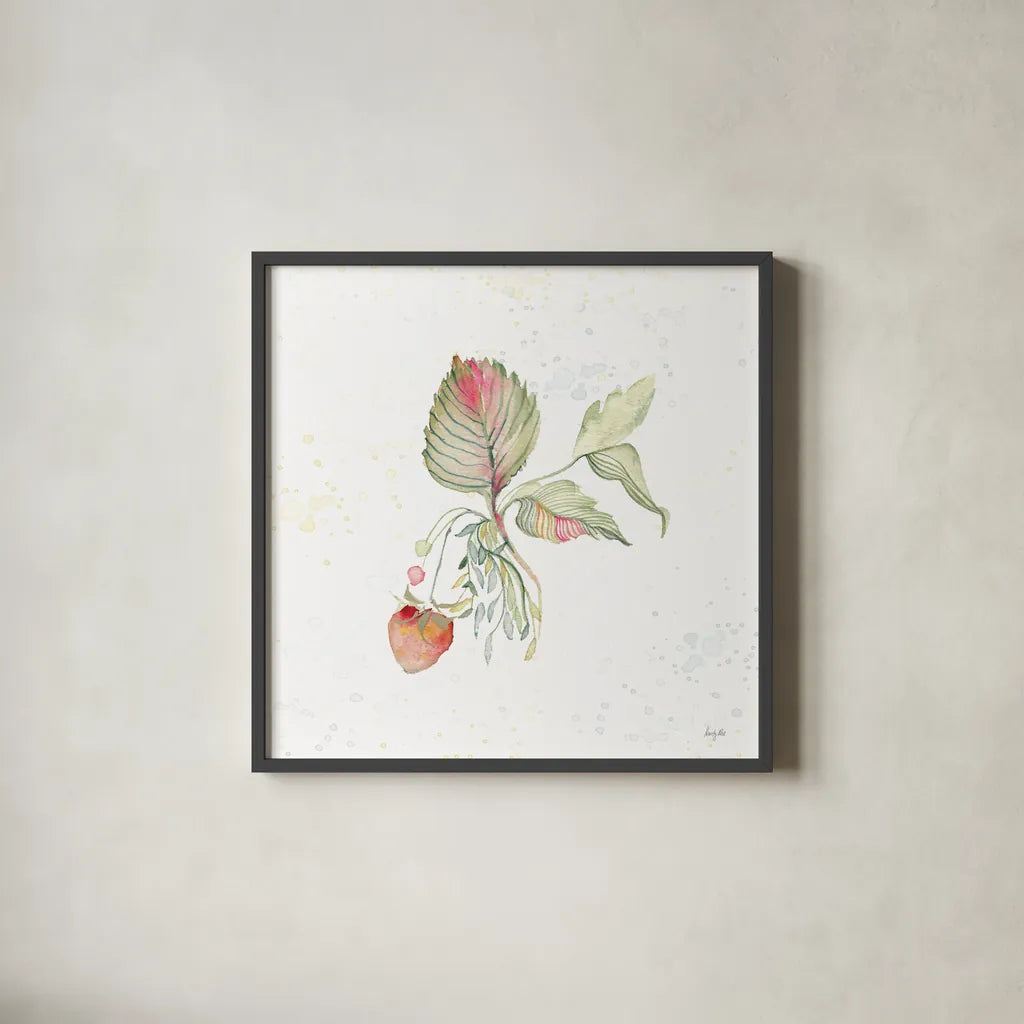Botticelli Plants V by Kristy Rice. Shown in a sleek black glass frame for a contemporary gallery look. Available as an archival giclee rolled canvas, fine art paper, or poster print. SKU 54046a.