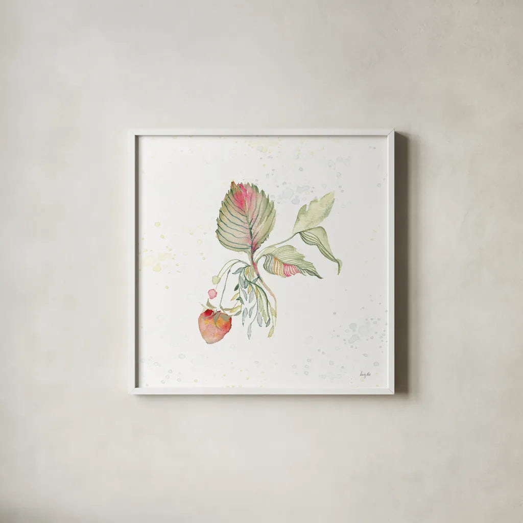 Botticelli Plants V by Kristy Rice. Shown in a crisp white glass frame for a clean and minimalist style. Available as an archival giclee rolled canvas, fine art paper, or poster print. SKU 54046a.