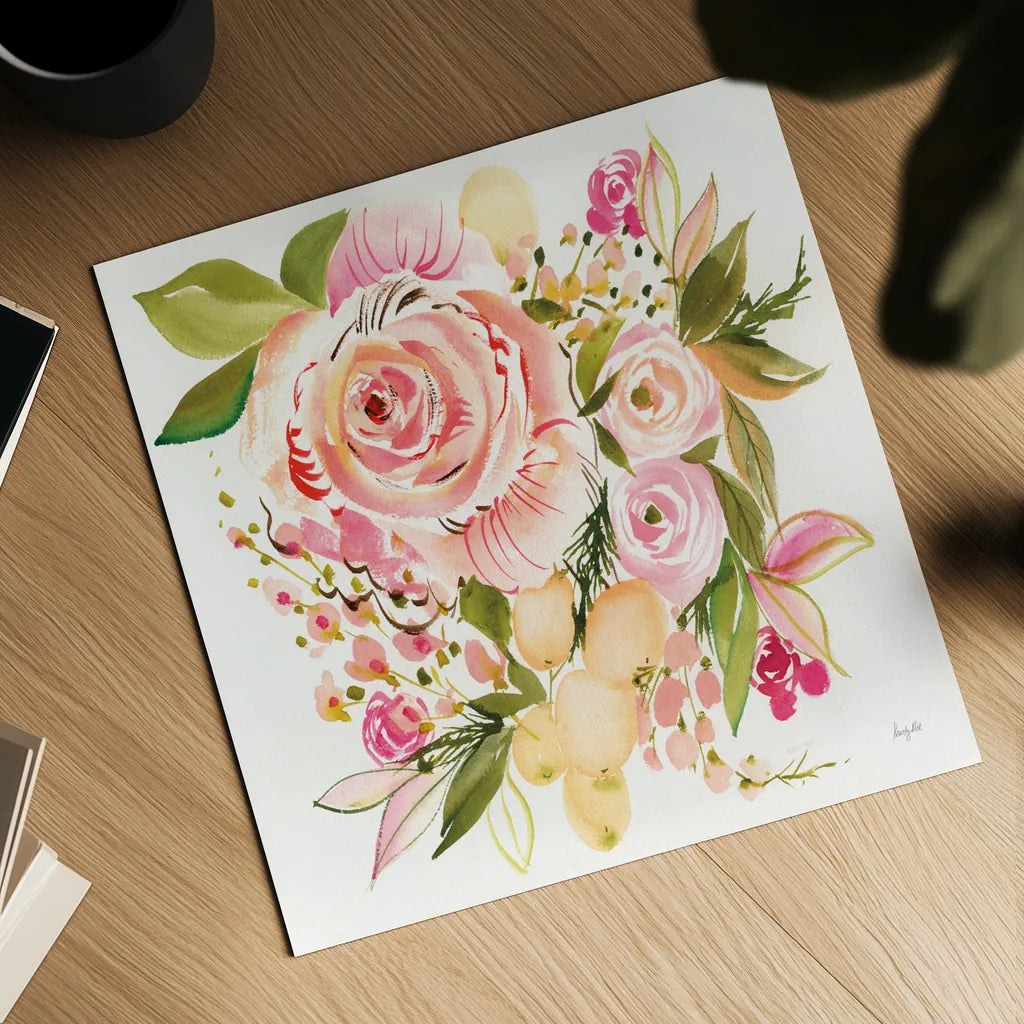 Bridal Bouquet by Kristy Rice. Shown as a detailed flat fine art print, highlighting archival giclee quality. Available as an archival giclee rolled canvas, fine art paper, or poster print. SKU 93990a.