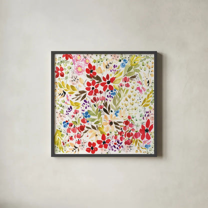 Bright Garden by Kristy Rice. Shown in a sleek black glass frame for a contemporary gallery look. Available as an archival giclee rolled canvas, fine art paper, or poster print. SKU 88611a.