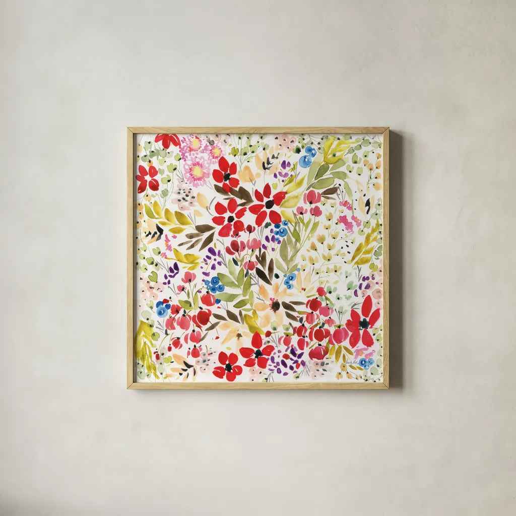 Bright Garden by Kristy Rice. Shown in a natural wood glass frame for a timeless modern aesthetic. Available as an archival giclee rolled canvas, fine art paper, or poster print. SKU 88611a.
