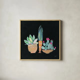 Cactus Party I by Kristy Rice. Shown in a natural wood glass frame for a timeless modern aesthetic. Available as an archival giclee rolled canvas, fine art paper, or poster print. SKU 98937a.