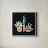 Cactus Party I by Kristy Rice. Shown in a crisp white glass frame for a clean and minimalist style. Available as an archival giclee rolled canvas, fine art paper, or poster print. SKU 98937a.