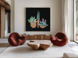Cactus Party I by Kristy Rice. Shown as extra-large giant wall art in a modern living room. Available as an archival giclee rolled canvas, fine art paper, or poster print. SKU 98937a.