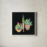 Cactus Party II by Kristy Rice. Shown in a crisp white glass frame for a clean and minimalist style. Available as an archival giclee rolled canvas, fine art paper, or poster print. SKU 98938a.