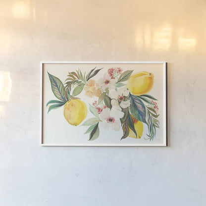 Citrus Summer I by Kristy Rice. shown as a paper print in a white frame. Available as a archival giclee rolled canvas, fine art paper, or poster print. SKU 58102i.
