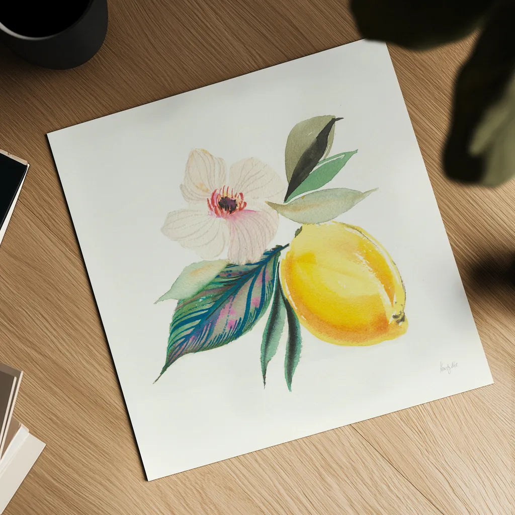 Citrus Summer III by Kristy Rice. Shown as a detailed flat fine art print, highlighting archival giclee quality. Available as an archival giclee rolled canvas, fine art paper, or poster print. SKU 58104a.