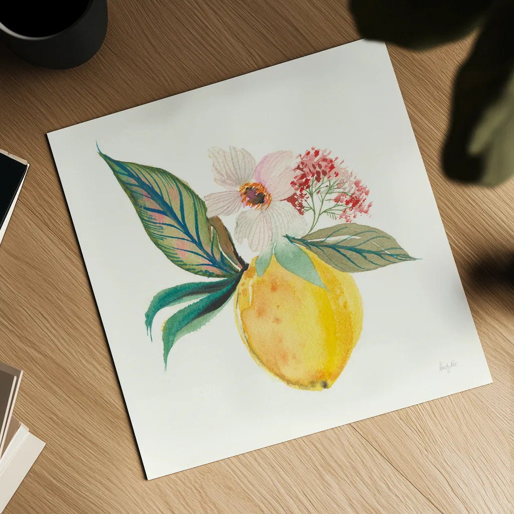 Citrus Summer IV by Kristy Rice. Shown as a detailed flat fine art print, highlighting archival giclee quality. Available as an archival giclee rolled canvas, fine art paper, or poster print. SKU 58105a.