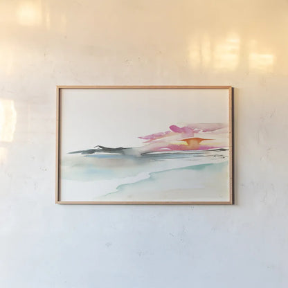 Coastal Sunset by Kristy Rice. shown as a paper print in a natural frame. Available as a archival giclee rolled canvas, fine art paper, or poster print. SKU 59817i.