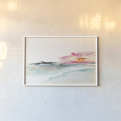 Coastal Sunset by Kristy Rice. shown as a paper print in a white frame. Available as a archival giclee rolled canvas, fine art paper, or poster print. SKU 59817i.