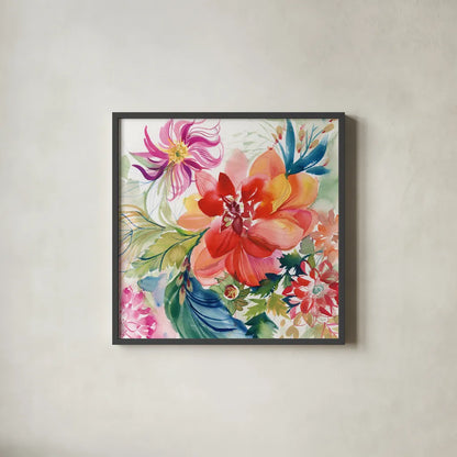 Colors of Spring by Kristy Rice. Shown in a sleek black glass frame for a contemporary gallery look. Available as an archival giclee rolled canvas, fine art paper, or poster print. SKU 100914a.