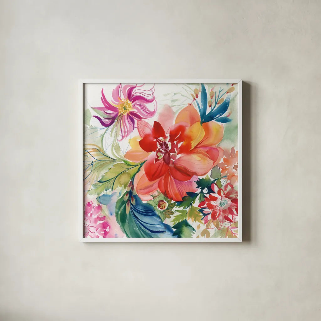 Colors of Spring by Kristy Rice. Shown in a crisp white glass frame for a clean and minimalist style. Available as an archival giclee rolled canvas, fine art paper, or poster print. SKU 100914a.