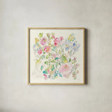 Cottage Blooms by Kristy Rice. Shown in a natural wood glass frame for a timeless modern aesthetic. Available as an archival giclee rolled canvas, fine art paper, or poster print. SKU 65497a.