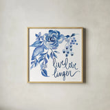 Delft Delight I by Kristy Rice. Shown in a natural wood glass frame for a timeless modern aesthetic. Available as an archival giclee rolled canvas, fine art paper, or poster print. SKU 43266a.