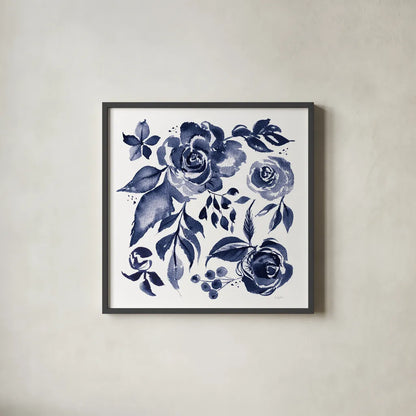 Delft Delight I DB No Words by Kristy Rice. Shown in a sleek black glass frame for a contemporary gallery look. Available as an archival giclee rolled canvas, fine art paper, or poster print. SKU 59154a.