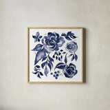 Delft Delight I DB No Words by Kristy Rice. Shown in a natural wood glass frame for a timeless modern aesthetic. Available as an archival giclee rolled canvas, fine art paper, or poster print. SKU 59154a.