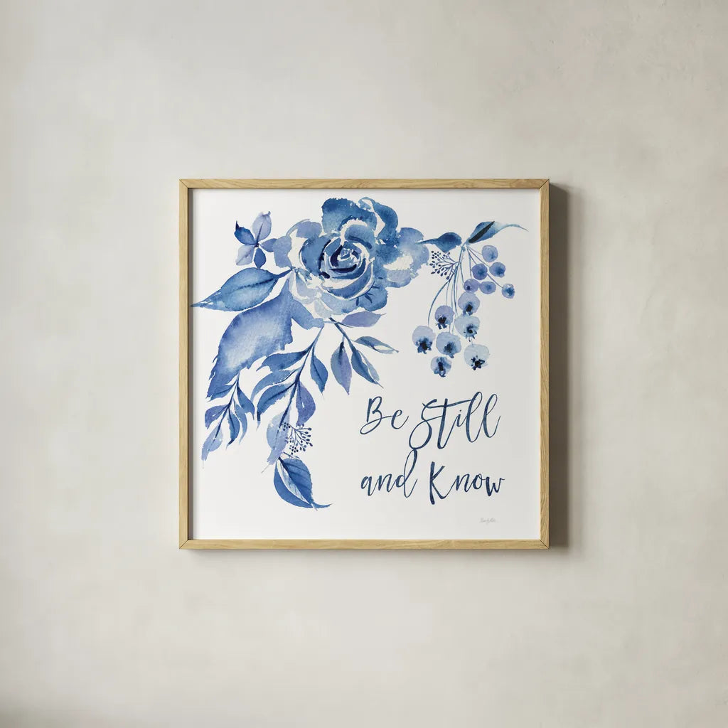 Delft Delight I Know by Kristy Rice. Shown in a natural wood glass frame for a timeless modern aesthetic. Available as an archival giclee rolled canvas, fine art paper, or poster print. SKU 47424a.