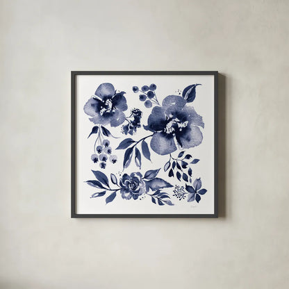 Delft Delight II DB No Words by Kristy Rice. Shown in a sleek black glass frame for a contemporary gallery look. Available as an archival giclee rolled canvas, fine art paper, or poster print. SKU 59155a.