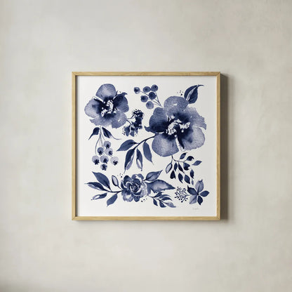 Delft Delight II DB No Words by Kristy Rice. Shown in a natural wood glass frame for a timeless modern aesthetic. Available as an archival giclee rolled canvas, fine art paper, or poster print. SKU 59155a.
