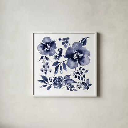 Delft Delight II DB No Words by Kristy Rice. Shown in a crisp white glass frame for a clean and minimalist style. Available as an archival giclee rolled canvas, fine art paper, or poster print. SKU 59155a.