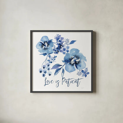 Delft Delight II Patient by Kristy Rice. Shown in a sleek black glass frame for a contemporary gallery look. Available as an archival giclee rolled canvas, fine art paper, or poster print. SKU 47425a.