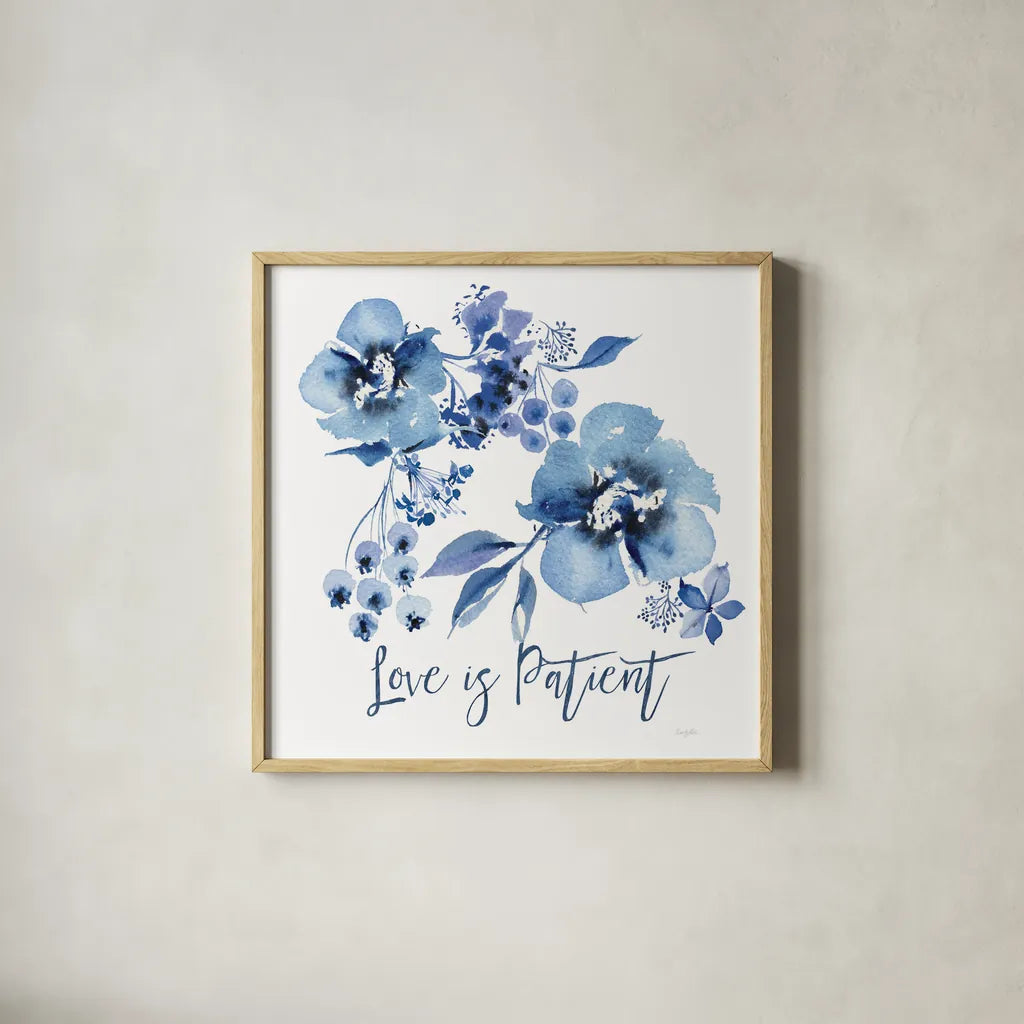 Delft Delight II Patient by Kristy Rice. Shown in a natural wood glass frame for a timeless modern aesthetic. Available as an archival giclee rolled canvas, fine art paper, or poster print. SKU 47425a.