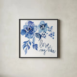 Delft Delight III by Kristy Rice. Shown in a sleek black glass frame for a contemporary gallery look. Available as an archival giclee rolled canvas, fine art paper, or poster print. SKU 43268a.