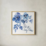 Delft Delight III by Kristy Rice. Shown in a natural wood glass frame for a timeless modern aesthetic. Available as an archival giclee rolled canvas, fine art paper, or poster print. SKU 43268a.