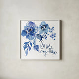 Delft Delight III by Kristy Rice. Shown in a crisp white glass frame for a clean and minimalist style. Available as an archival giclee rolled canvas, fine art paper, or poster print. SKU 43268a.