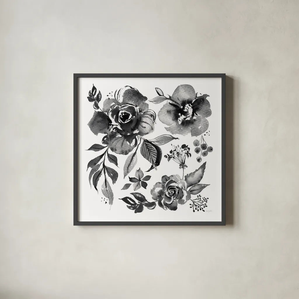 Delft Delight III Black No Words by Kristy Rice. Shown in a sleek black glass frame for a contemporary gallery look. Available as an archival giclee rolled canvas, fine art paper, or poster print. SKU 66485a.
