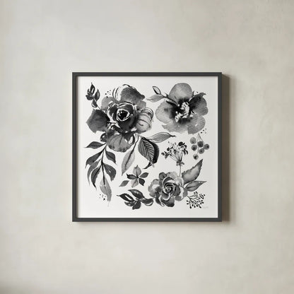 Delft Delight III Black No Words by Kristy Rice. Shown in a sleek black glass frame for a contemporary gallery look. Available as an archival giclee rolled canvas, fine art paper, or poster print. SKU 66485a.