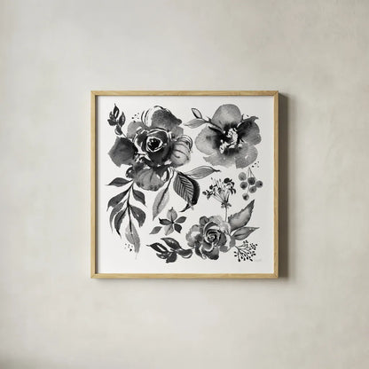 Delft Delight III Black No Words by Kristy Rice. Shown in a natural wood glass frame for a timeless modern aesthetic. Available as an archival giclee rolled canvas, fine art paper, or poster print. SKU 66485a.