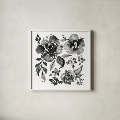 Delft Delight III Black No Words by Kristy Rice. Shown in a crisp white glass frame for a clean and minimalist style. Available as an archival giclee rolled canvas, fine art paper, or poster print. SKU 66485a.