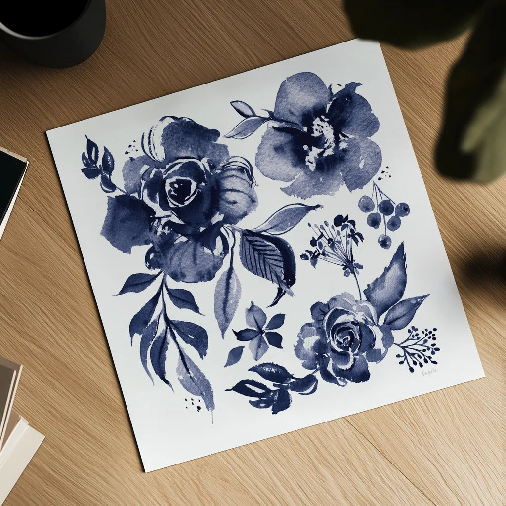 Delft Delight III DB No Words by Kristy Rice. Shown as a detailed flat fine art print, highlighting archival giclee quality. Available as an archival giclee rolled canvas, fine art paper, or poster print. SKU 59156a.