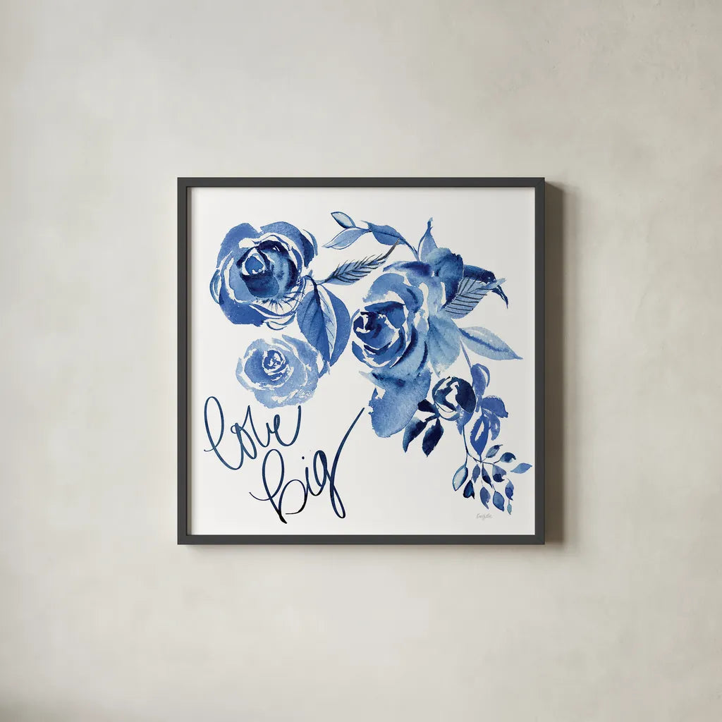 Delft Delight IV by Kristy Rice. Shown in a sleek black glass frame for a contemporary gallery look. Available as an archival giclee rolled canvas, fine art paper, or poster print. SKU 43269a.