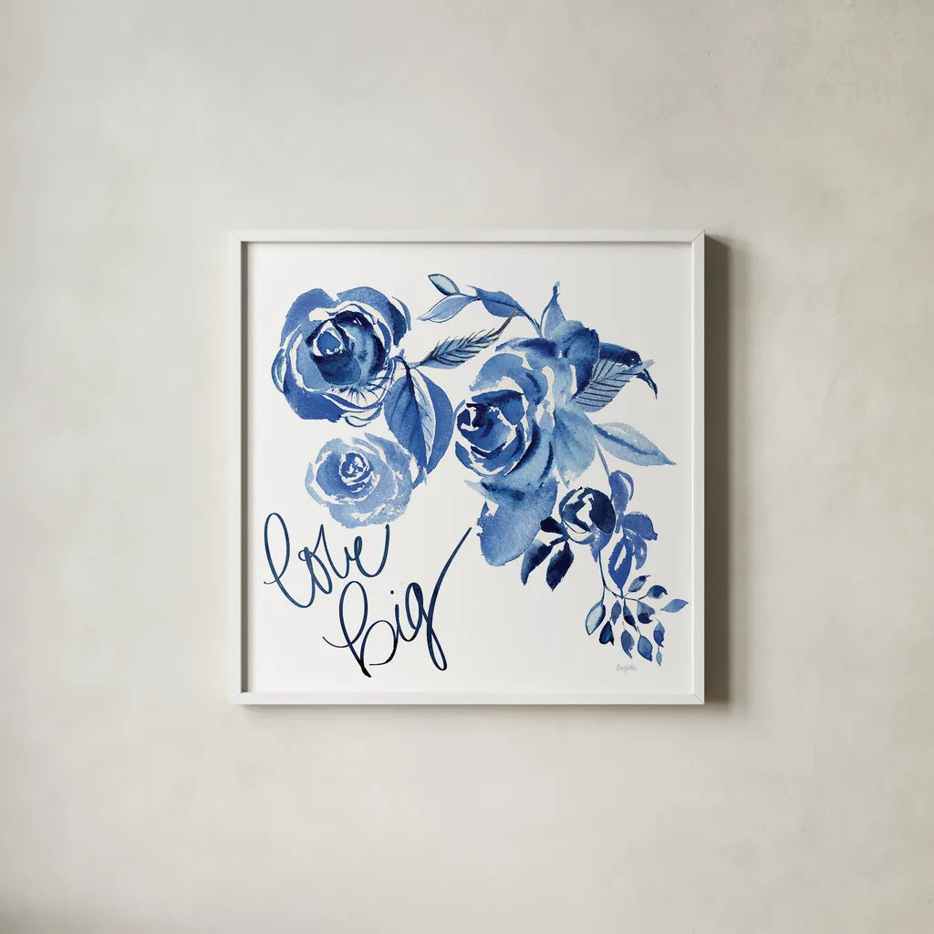 Delft Delight IV by Kristy Rice. Shown in a crisp white glass frame for a clean and minimalist style. Available as an archival giclee rolled canvas, fine art paper, or poster print. SKU 43269a.