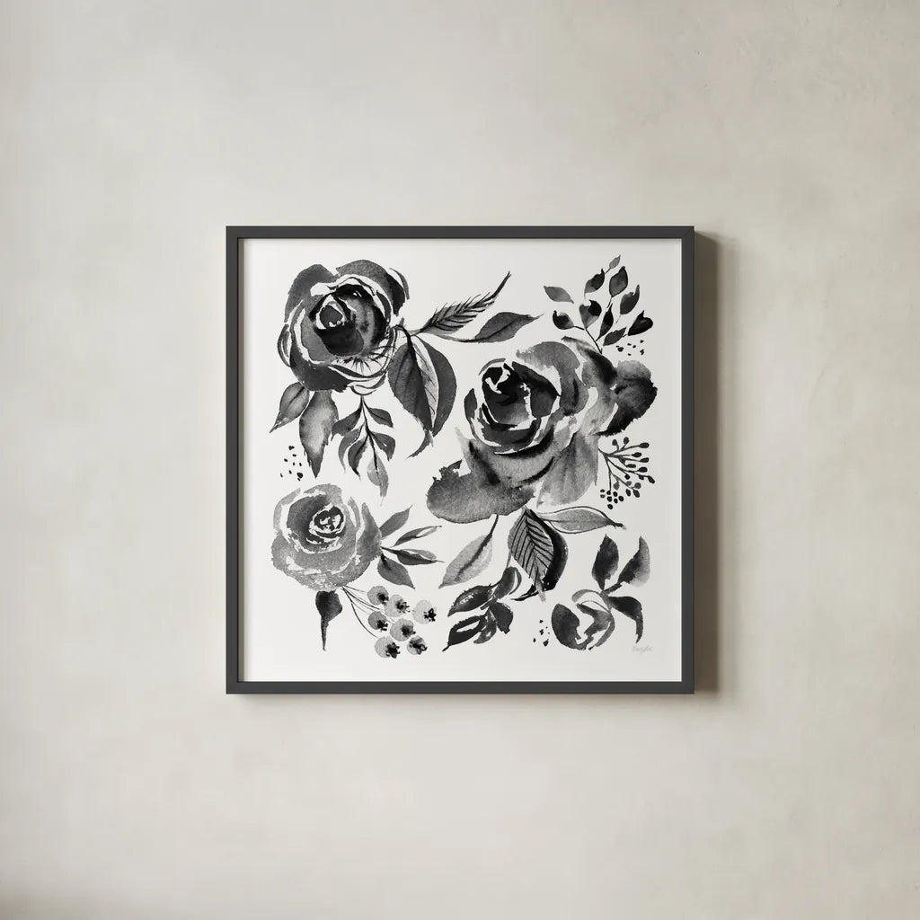 Delft Delight IV Black No Words by Kristy Rice. Shown in a sleek black glass frame for a contemporary gallery look. Available as an archival giclee rolled canvas, fine art paper, or poster print. SKU 66486a.