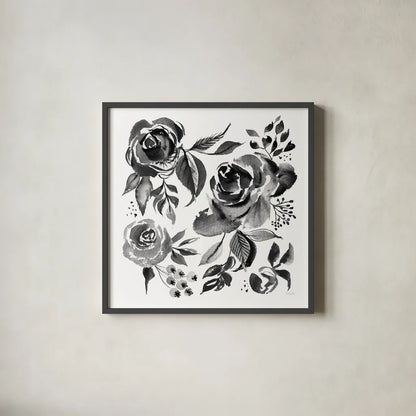 Delft Delight IV Black No Words by Kristy Rice. Shown in a sleek black glass frame for a contemporary gallery look. Available as an archival giclee rolled canvas, fine art paper, or poster print. SKU 66486a.