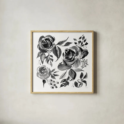 Delft Delight IV Black No Words by Kristy Rice. Shown in a natural wood glass frame for a timeless modern aesthetic. Available as an archival giclee rolled canvas, fine art paper, or poster print. SKU 66486a.
