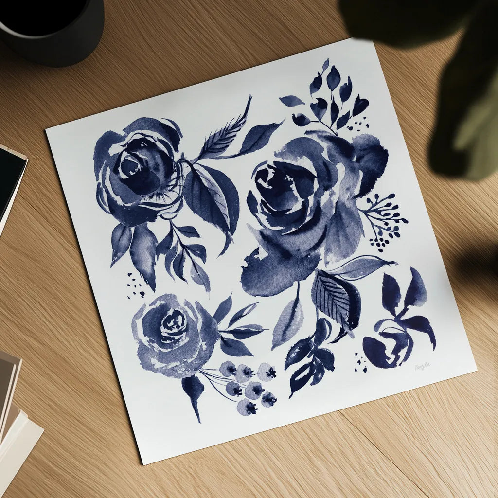 Delft Delight IV DB No Words by Kristy Rice. Shown as a detailed flat fine art print, highlighting archival giclee quality. Available as an archival giclee rolled canvas, fine art paper, or poster print. SKU 59157a.