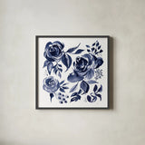 Delft Delight IV DB No Words by Kristy Rice. Shown in a sleek black glass frame for a contemporary gallery look. Available as an archival giclee rolled canvas, fine art paper, or poster print. SKU 59157a.
