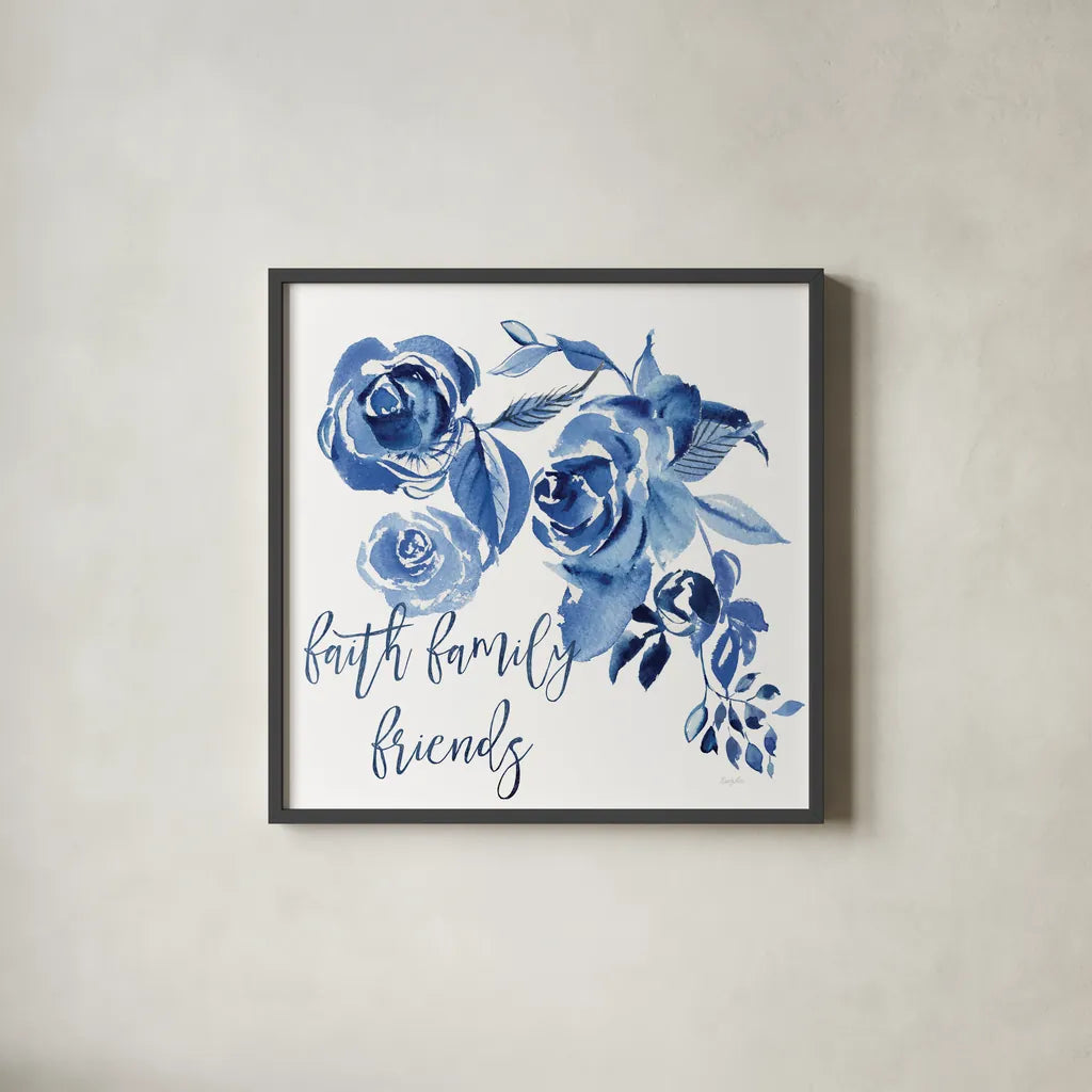 Delft Delight IV Faith by Kristy Rice. Shown in a sleek black glass frame for a contemporary gallery look. Available as an archival giclee rolled canvas, fine art paper, or poster print. SKU 47427a.