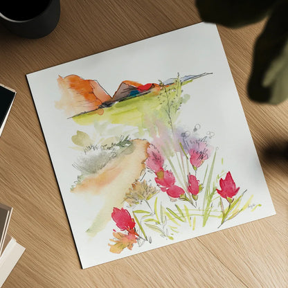 Desert Blooming by Kristy Rice. Shown as a detailed flat fine art print, highlighting archival giclee quality. Available as an archival giclee rolled canvas, fine art paper, or poster print. SKU 90384a.