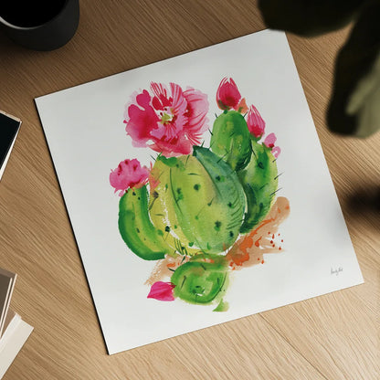Desert Echinopsis by Kristy Rice. Shown as a detailed flat fine art print, highlighting archival giclee quality. Available as an archival giclee rolled canvas, fine art paper, or poster print. SKU 90500a.