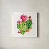 Desert Echinopsis by Kristy Rice. Shown in a crisp white glass frame for a clean and minimalist style. Available as an archival giclee rolled canvas, fine art paper, or poster print. SKU 90500a.