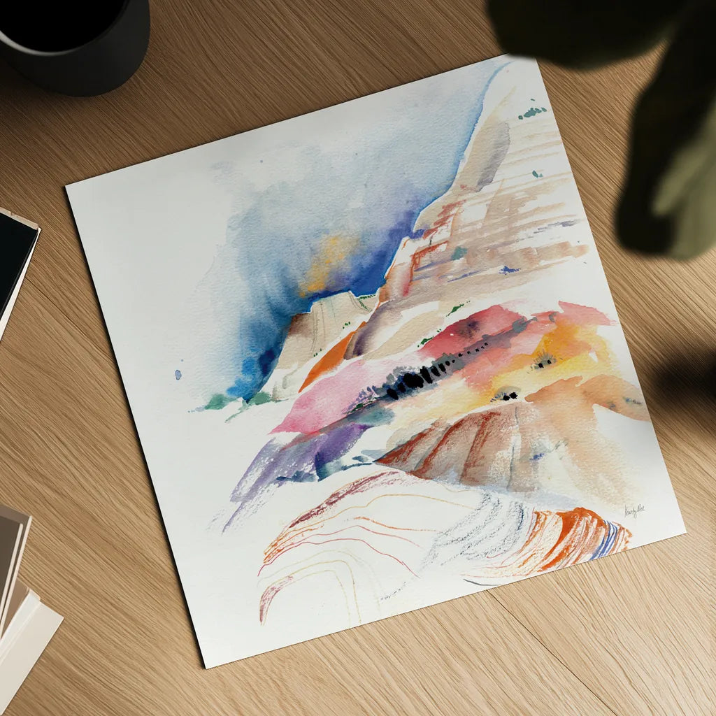 Desert Hike by Kristy Rice. Shown as a detailed flat fine art print, highlighting archival giclee quality. Available as an archival giclee rolled canvas, fine art paper, or poster print. SKU 93994a.